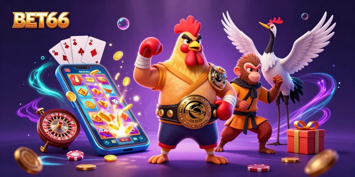 Experience thrilling slots action with BET66's vibrant game elements and dynamic characters.