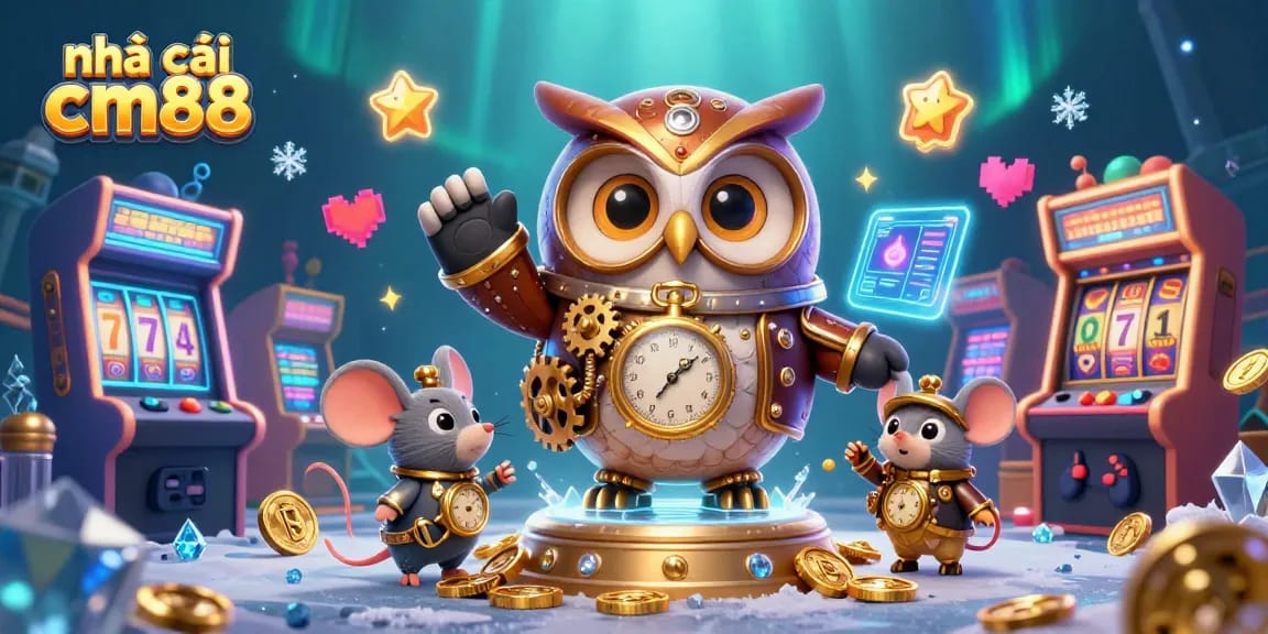 Engage with nhà cái cm88 in a vibrant, casino-themed 3D illustration featuring dynamic characters and gambling elements.