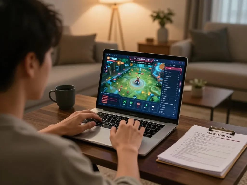 Engaged player strategizing for xocdiaonline gaming during cozy home session.