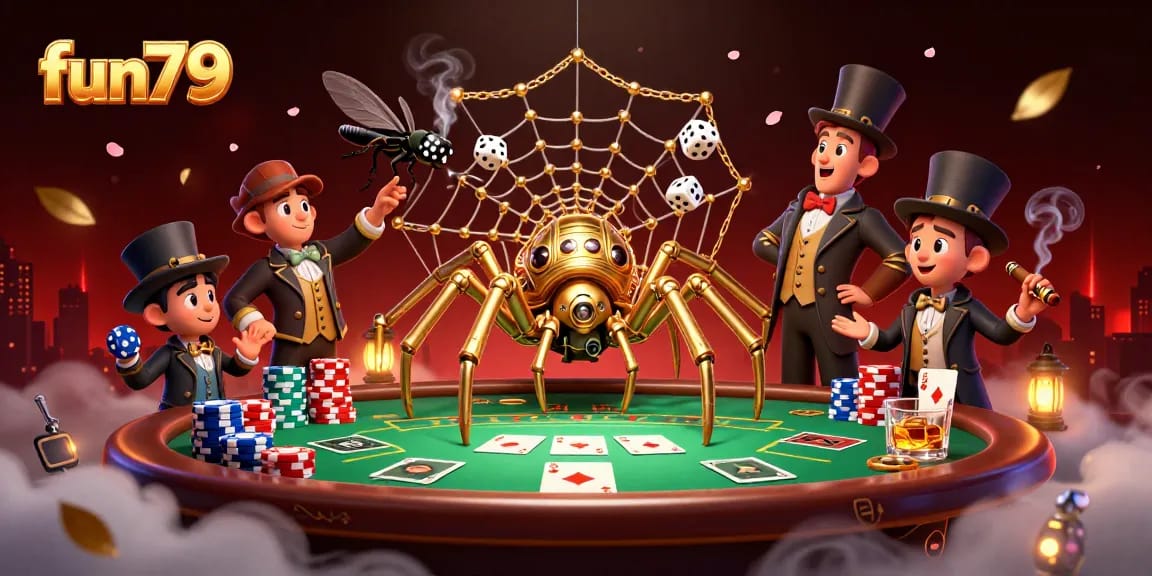 Engage in dynamic gambling action at fun79 with intricate steampunk characters and poker scenes.