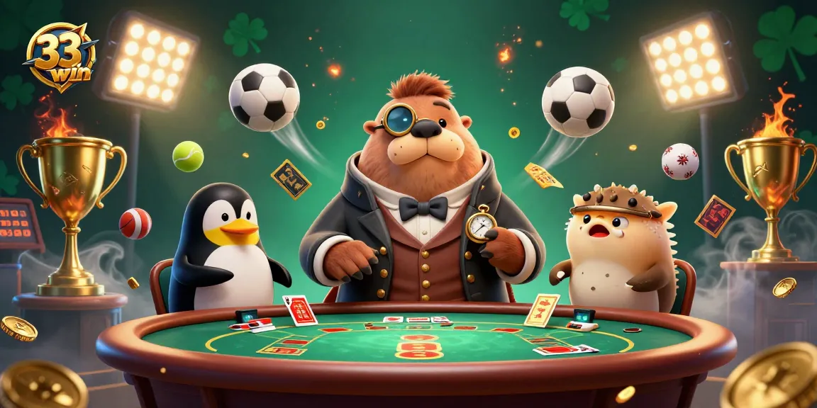 Experience thrilling gameplay with 33win at an underwater poker table with vibrant characters.