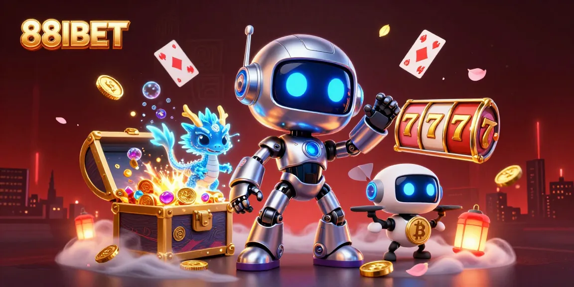 88IBET robot mascot showcasing vibrant slots and dynamic casino elements for an exciting game experience.