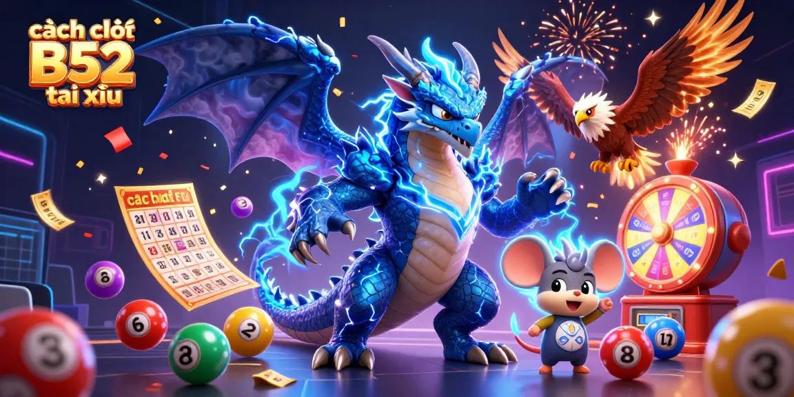 Cách chơi B52 tài xỉu illustrated with a thunder dragon and vibrant game elements capturing excitement.