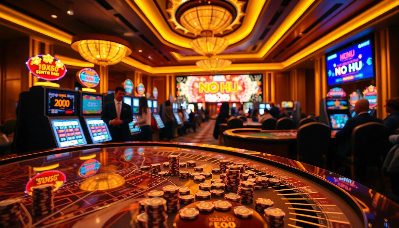 Experience the excitement of NO HU gaming at a luxurious casino with vibrant slot machines.