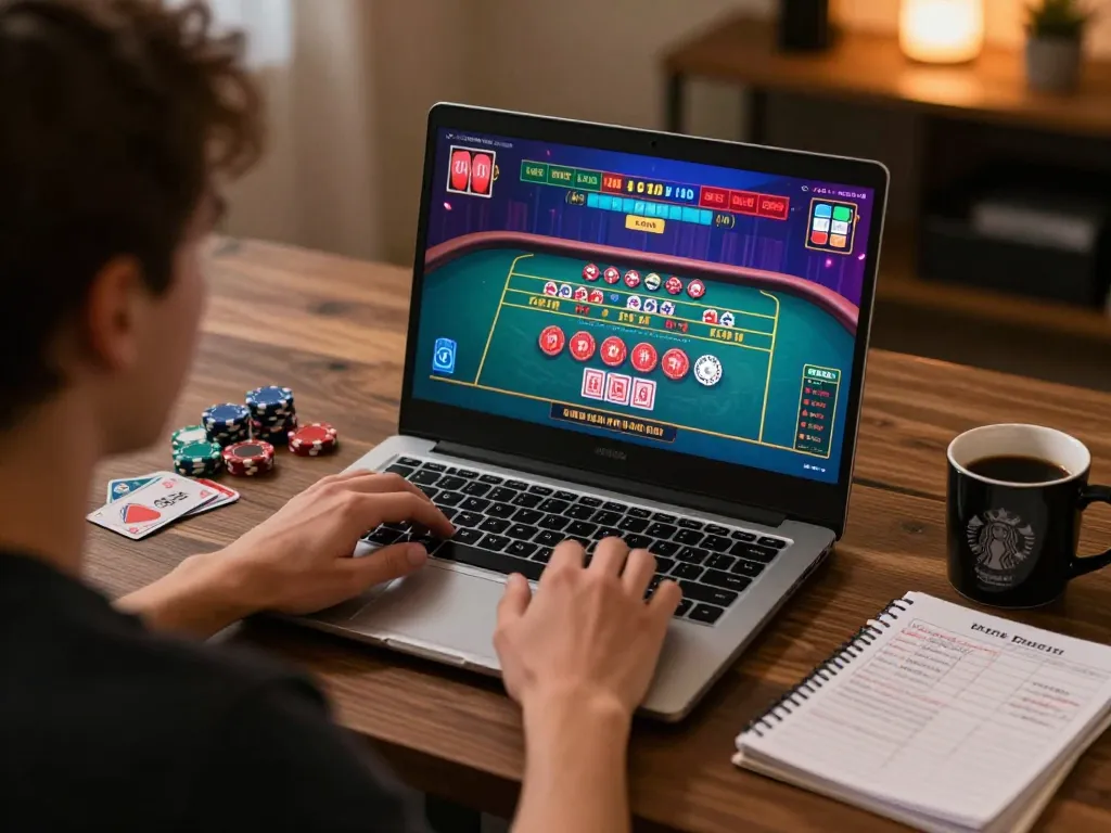 A player enjoying online roulette at 678vip with a live dealer in a cozy home setup