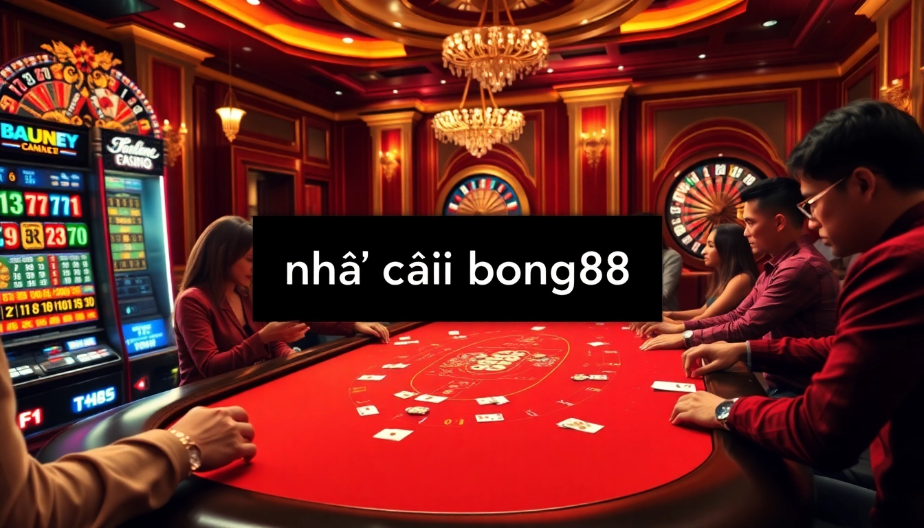 Captivating gaming scene illustrating an engaging poker game at nhà cái bong88 with players and chips.