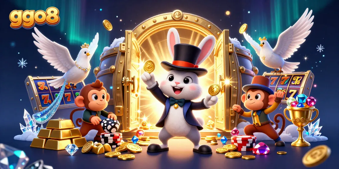 Experience the thrill of ggo8 gaming with a magician rabbit, coin treasures, and engaging casino elements.