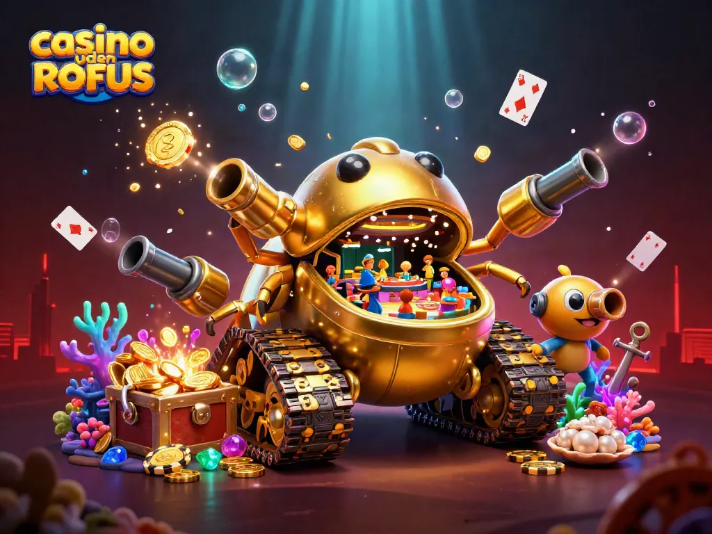 Experience vibrant gameplay and excitement at casino uden ROFUS with colorful 3D illustration.