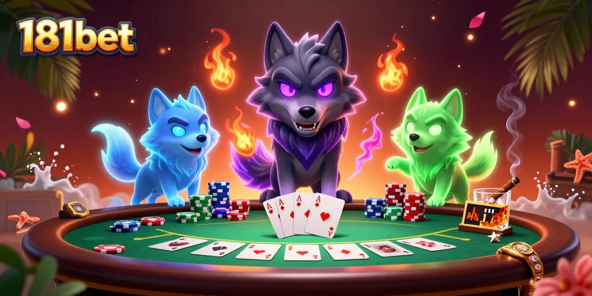 Experience immersive gaming with 181bet's vibrant poker scene featuring dynamic wolf characters.