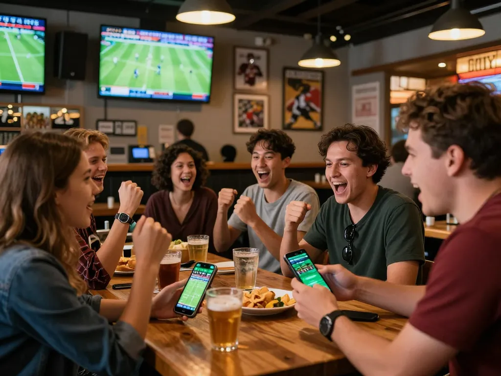 Socolive users enjoy live sports betting at a packed bar, screens showing football matches.