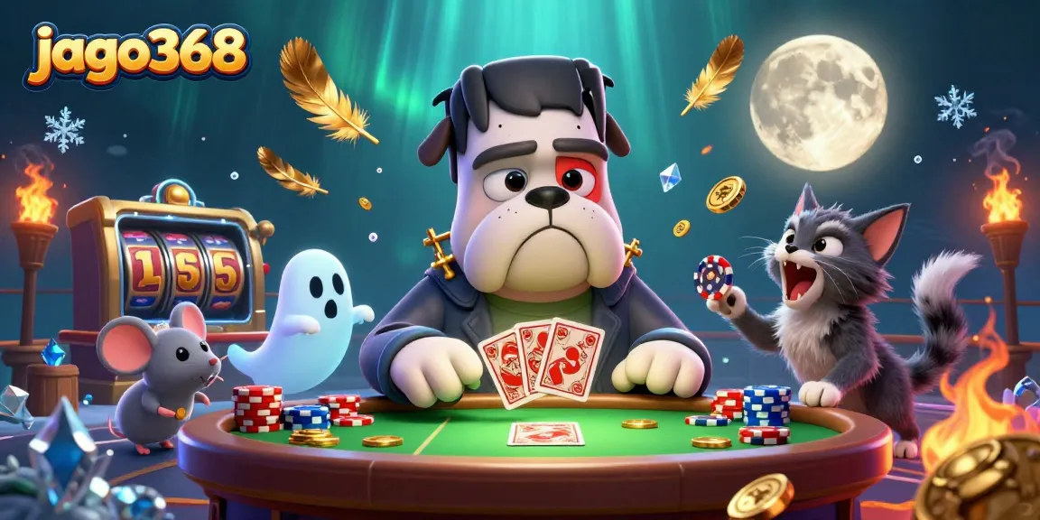 Experience thrilling gameplay at Jago368 with a vibrant casino scene featuring iconic characters.