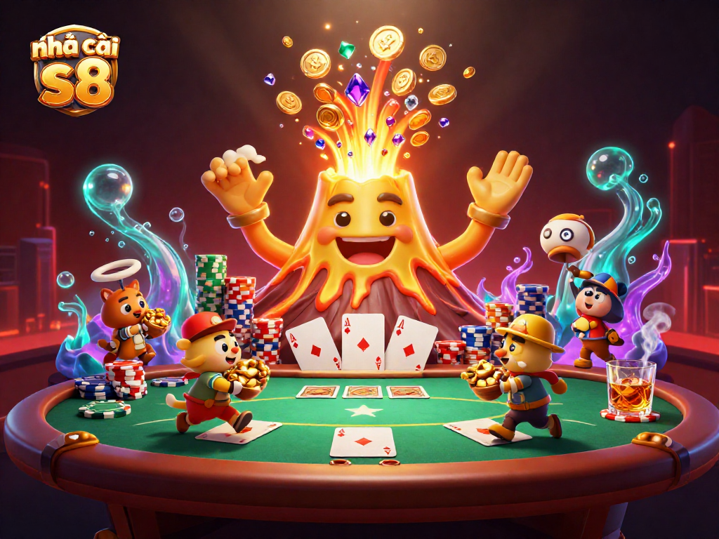 Engage with nhà cái s8 through vibrant 3D casino illustration showcasing thrilling gaming elements and treasure.