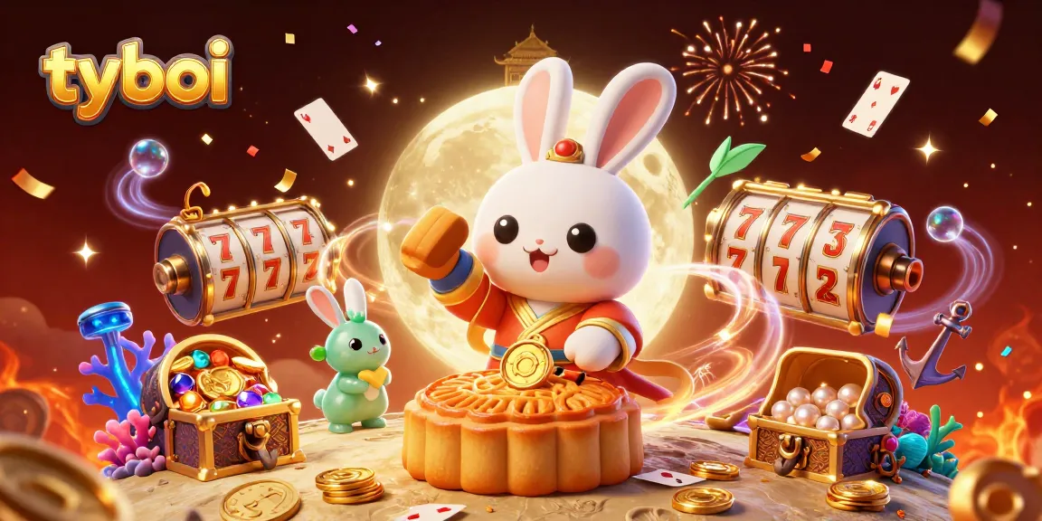 Experience tyboi with vibrant slot reels and exciting casino elements in a dynamic 3D illustration.