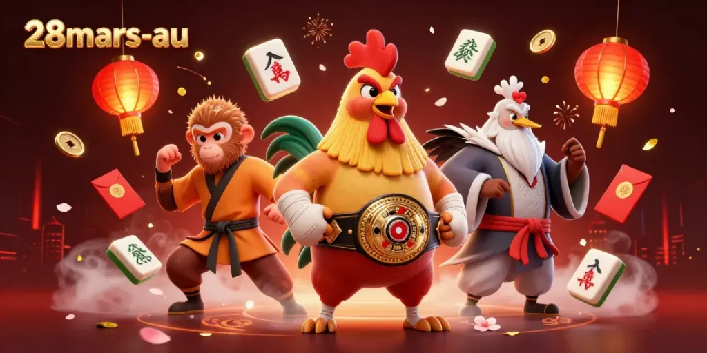 28mars-au casino promotion featuring vibrant characters in action with festive game elements