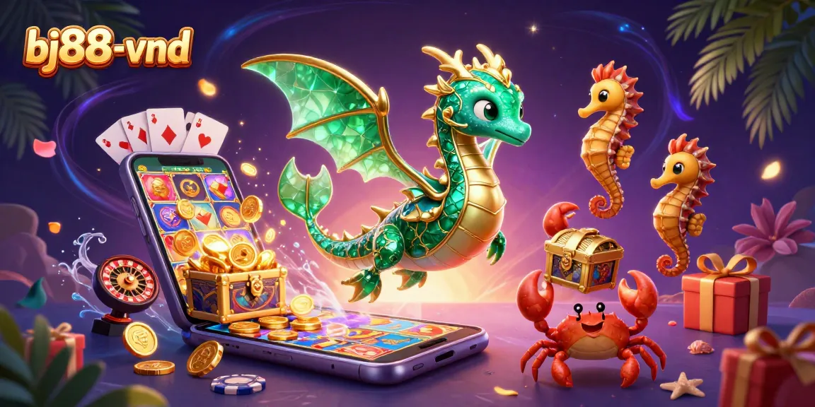 Experience thrilling gaming with bj88-vnd's emerald sea dragon and vibrant casino elements.
