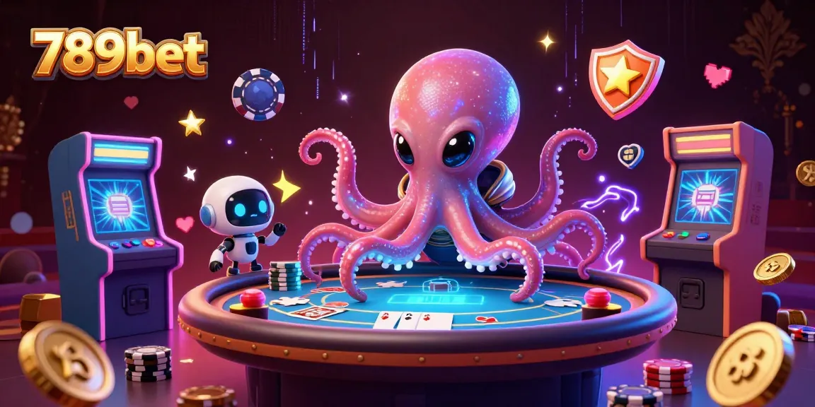 Engage with 789bet's thrilling poker scene featuring a quirky alien octopus and robot.
