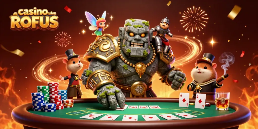 Experience thrilling gameplay at casino uden ROFUS with our vibrant 3D illustration.