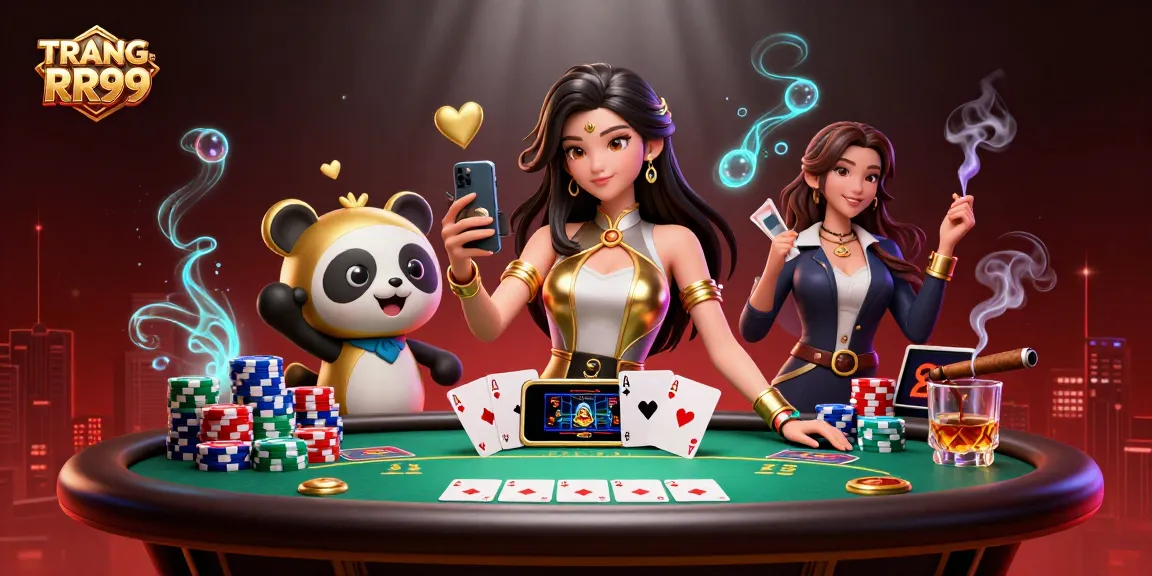 Engage with TRANG CHỦ RR99 showcasing a vibrant casino scene featuring an elegant woman and a golden panda.