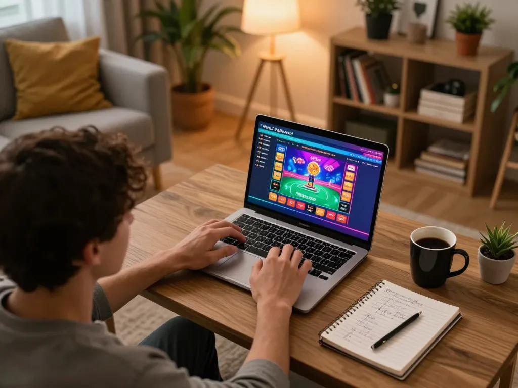 Engaging online gaming at https://jtg88.com/ with player reviewing betting strategies in a cozy home.