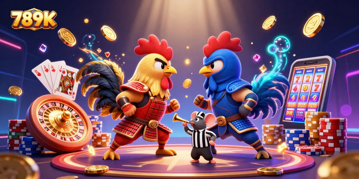 Experience epic clashes in 789K cockfighting with dazzling light effects and vibrant casino elements.