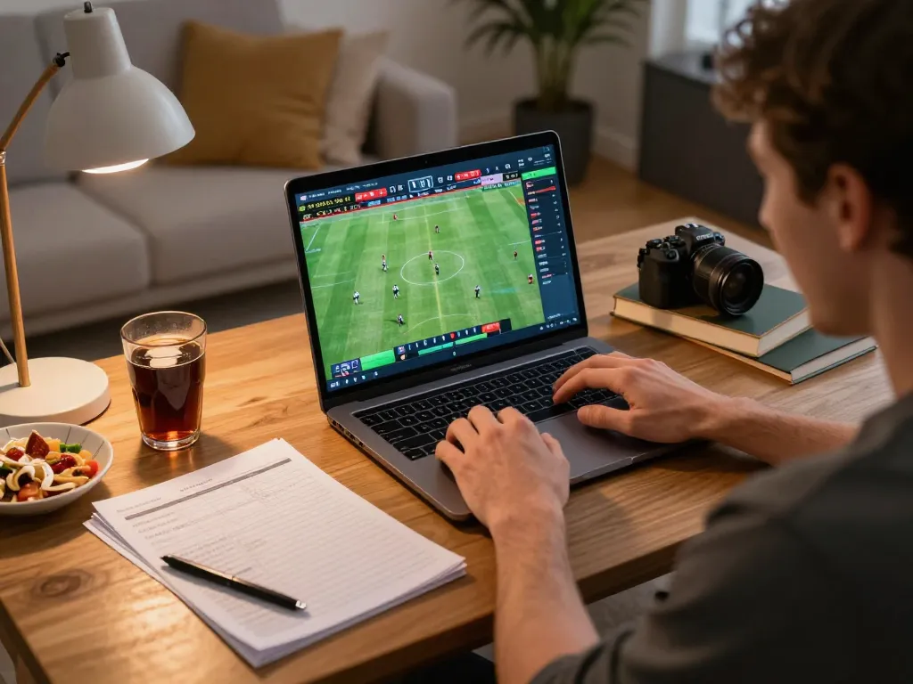 Placing bets on uu88.rest while watching a live sports match from a cozy home office.