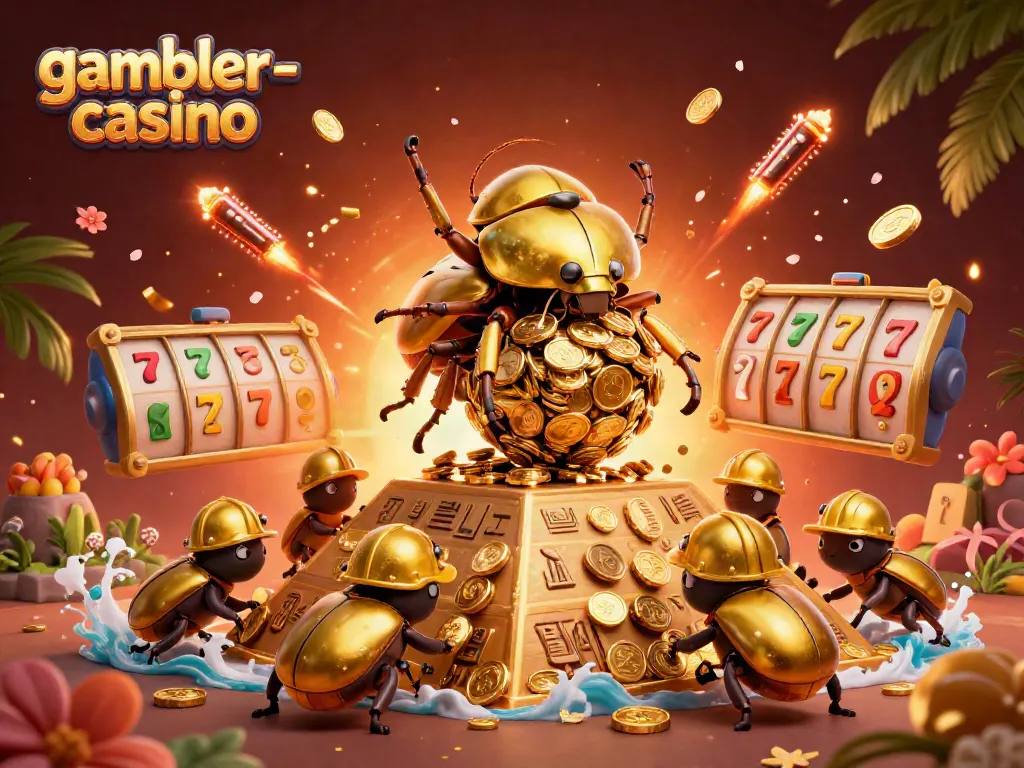 Upplev spelglädje med gambler-casino i en 3D-dimensionell illustration med mynt och slot reels.