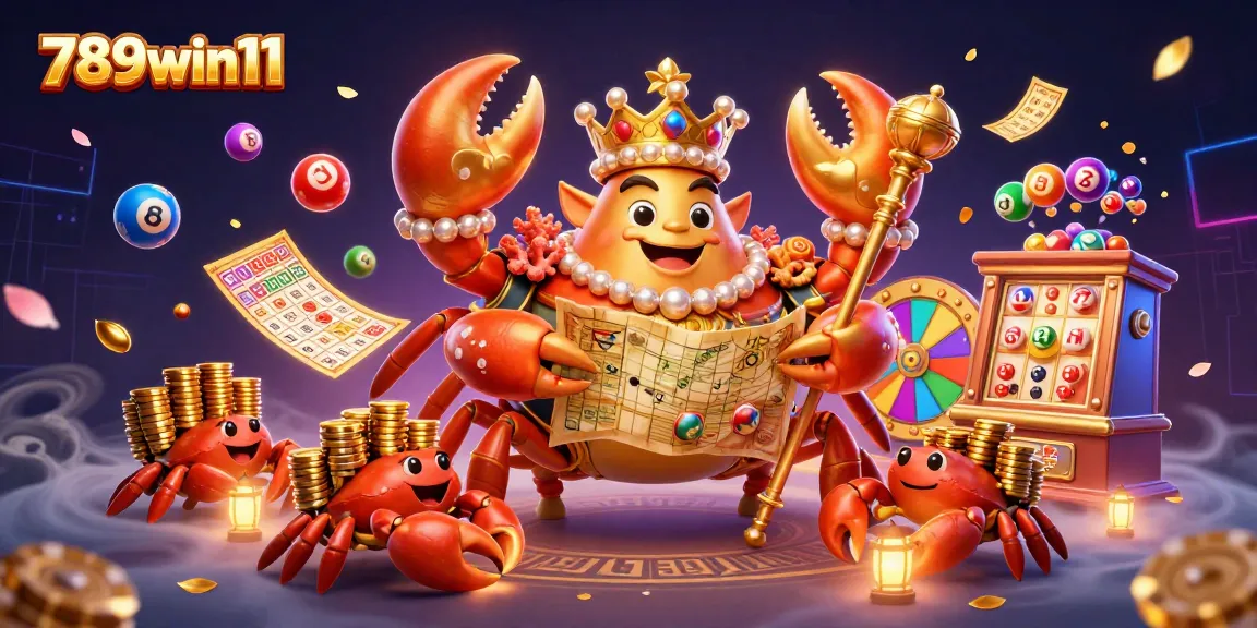 Engage in thrilling games at 789win11 featuring a golden crab emperor and vibrant casino elements.