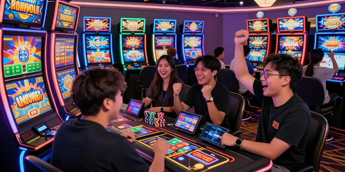 Players enjoying dynamic slot gacor games at a virtual casino, showcasing excitement and technology.