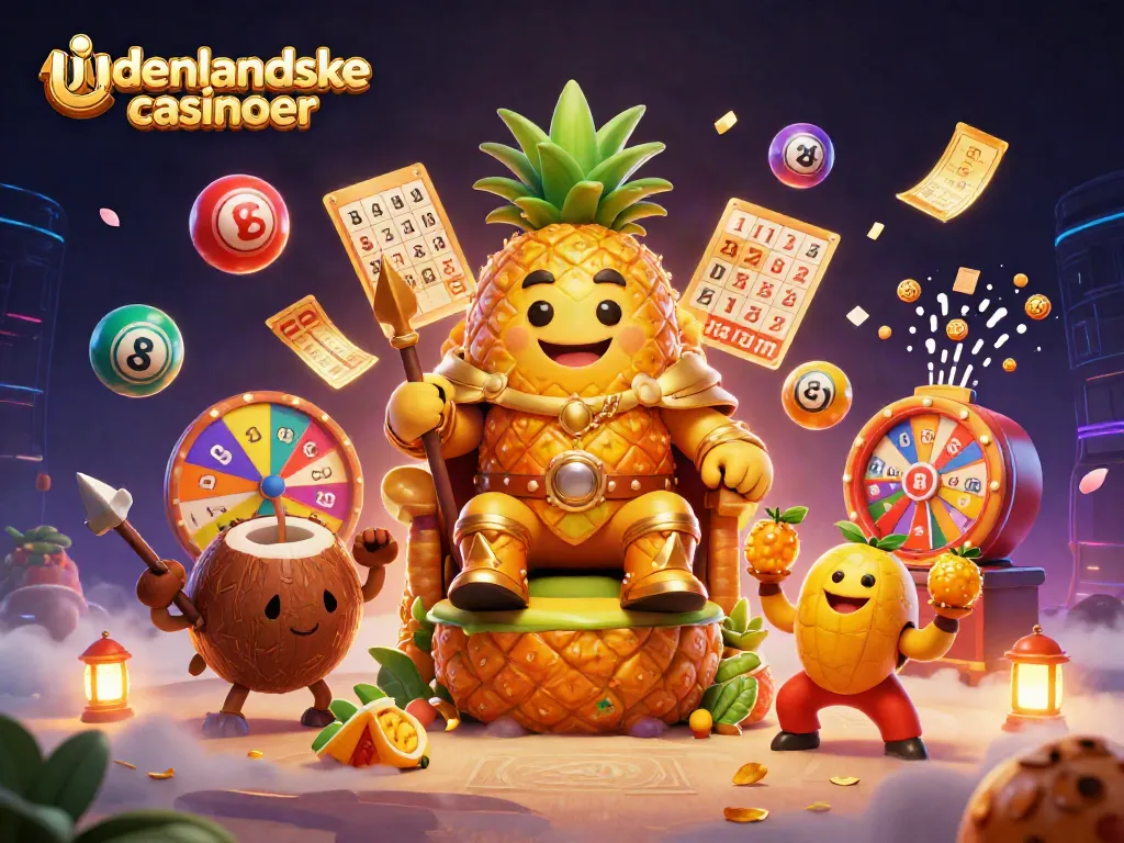 Exciting representation of udenlandske casinoer featuring a golden pineapple king and vibrant games.