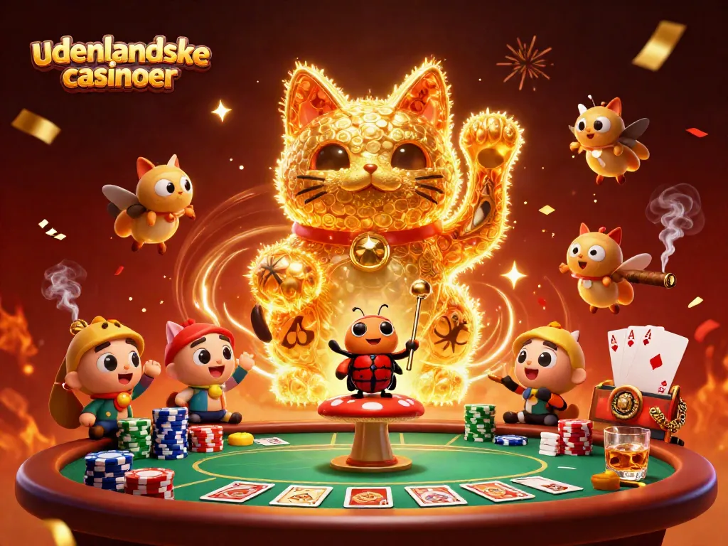 Experience the excitement of udenlandske casinoer with a vibrant 3D illustration featuring casino symbols.