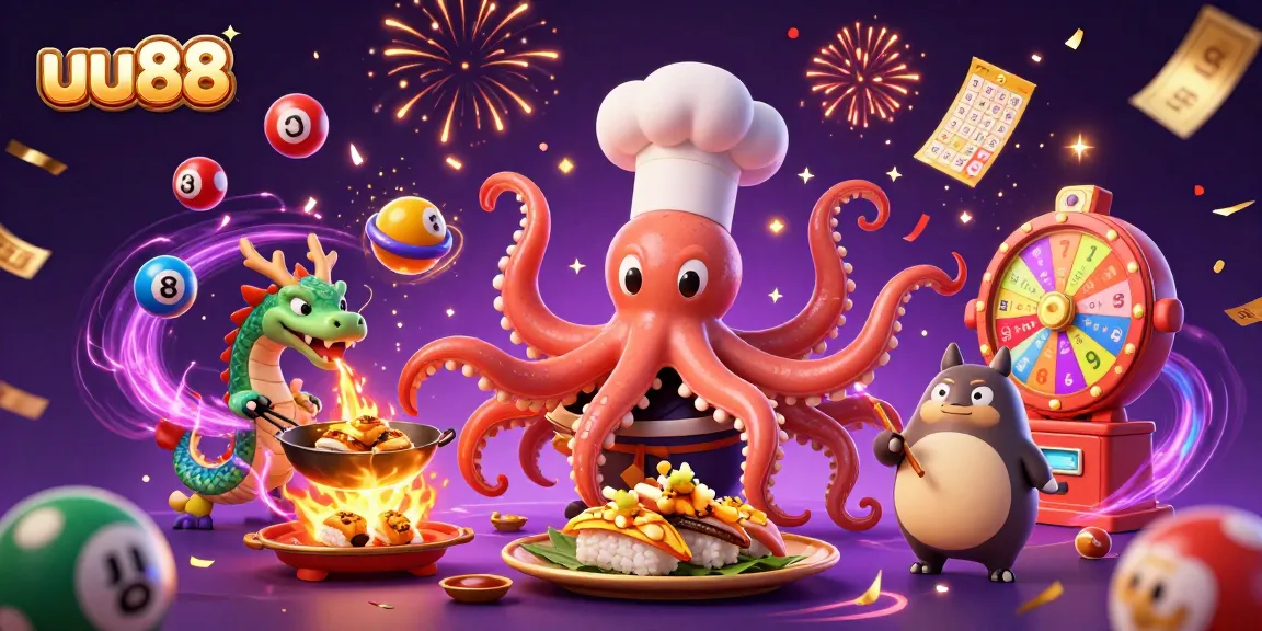 Experience the fun at uu88 with an energetic scene featuring colorful characters and dynamic gaming elements.