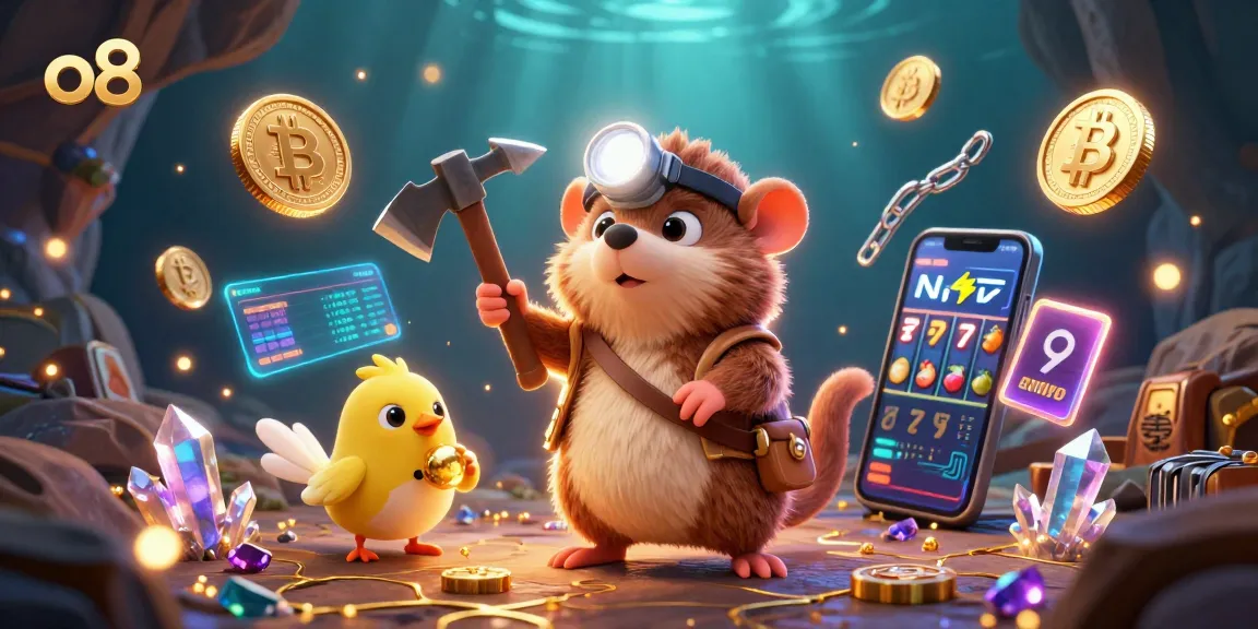 o8 players spin slot reels with the treasure hunter mole in a vibrant casino environment.