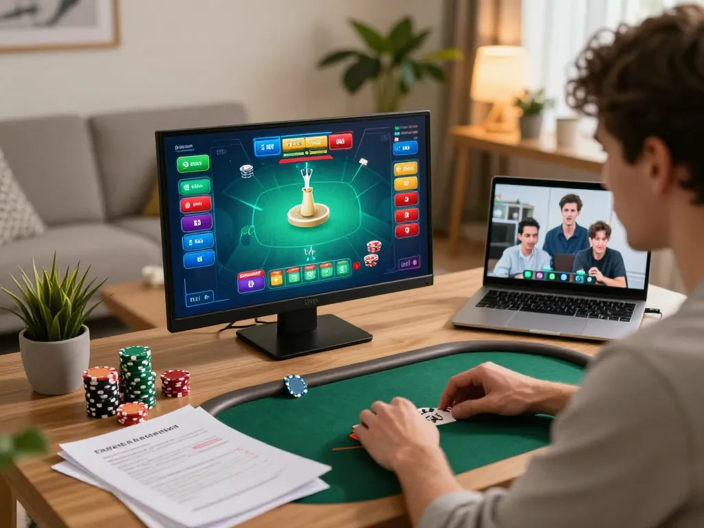 Player strategizing in an online poker game on yo88, showcasing a focus on responsible gambling.