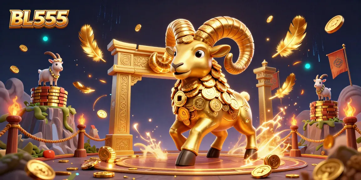 Engage with BL 555's thrilling gaming scene featuring a golden ram charging at the casino gates.
