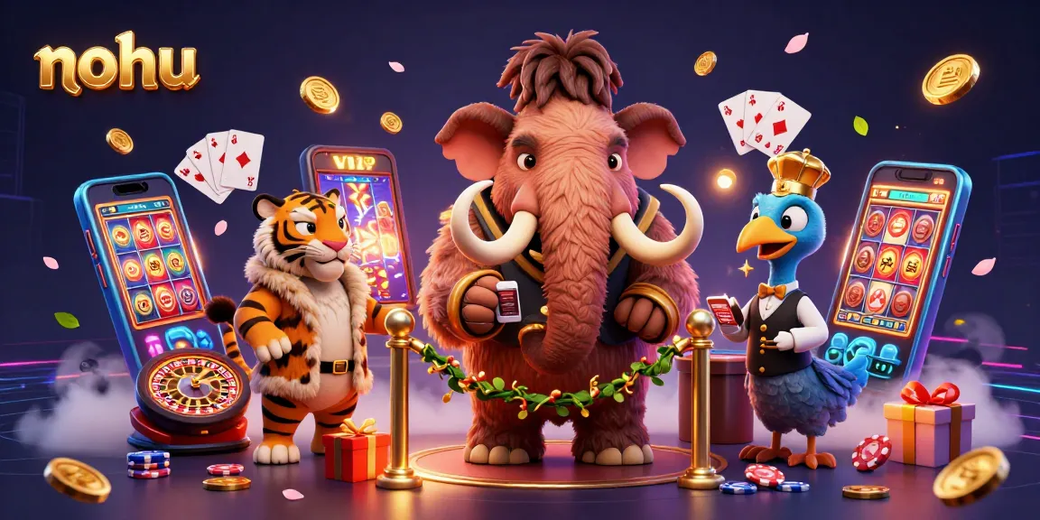 Nohu game bouncer checking IDs with VIP guests at a vibrant casino with slot games and golden coins