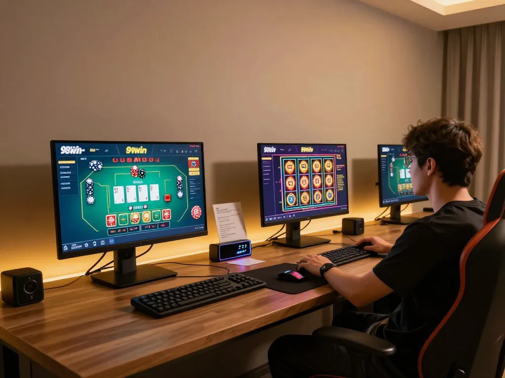 Engaging with 98win's online casino setup, player focused on live action and strategy