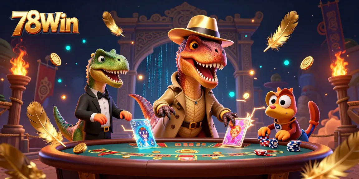 78Win velociraptor card counter at blackjack surrounded by gold coins and vibrant casino effects
