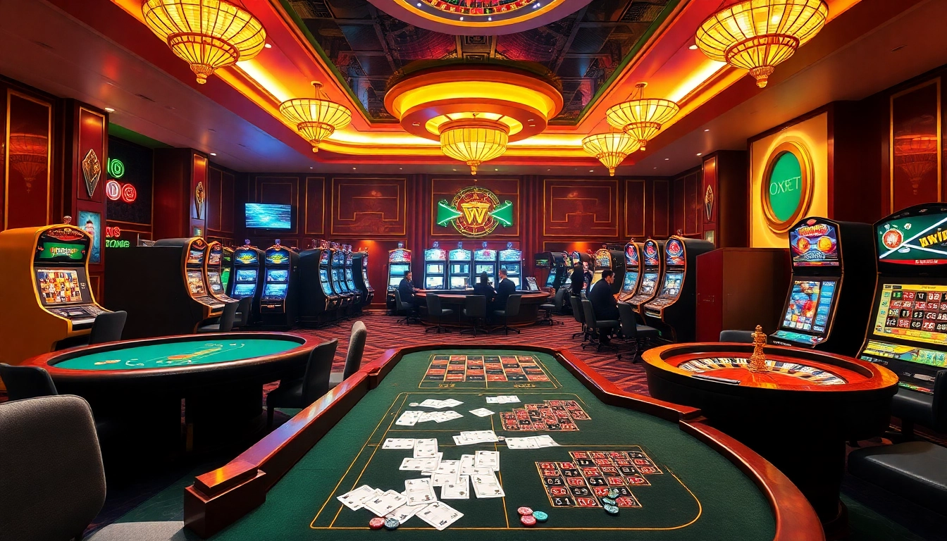 Experience the thrill of casino gaming at nhà cái oxbet with vibrant roulette wheels and elegant poker tables.