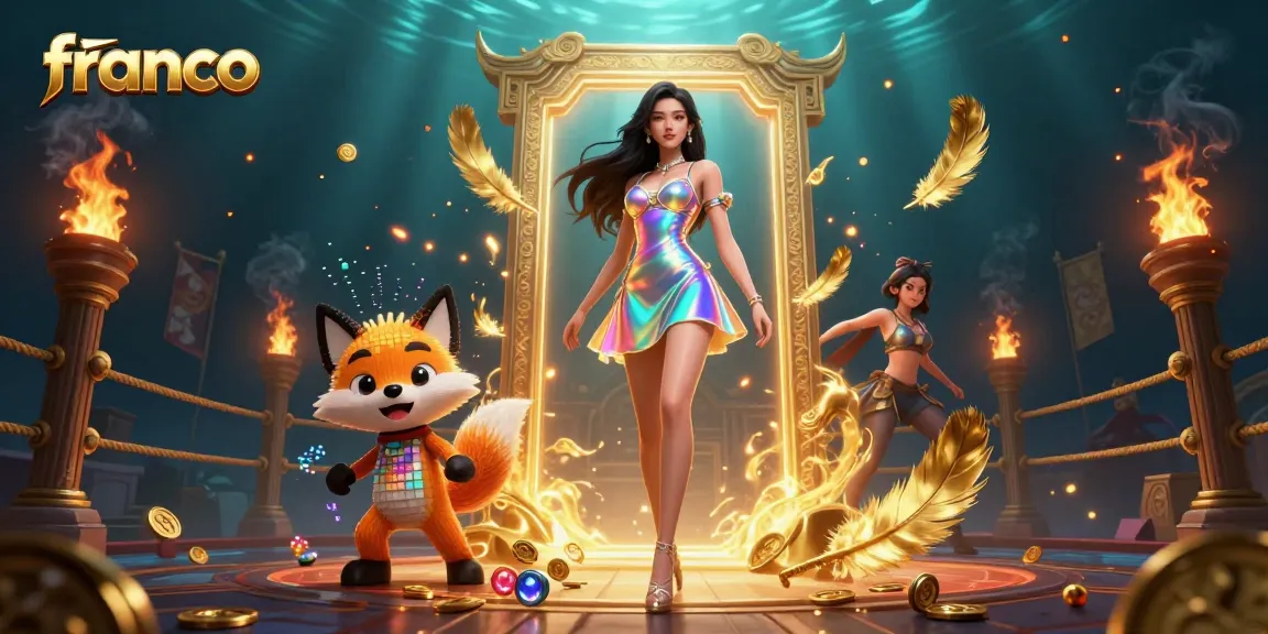 Engage in exciting gaming experiences with Franco's colorful 3D casino illustration featuring vibrant characters.