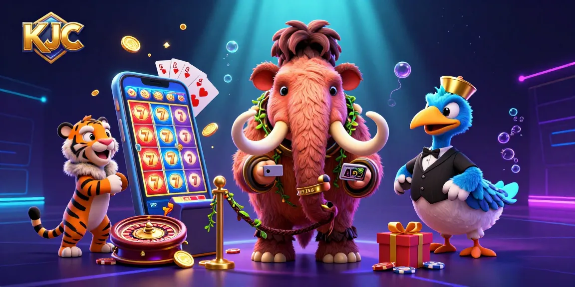 KJC offers an exciting casino experience with a bouncer, a VIP guest, and a doorman exploring dynamic slot games and rich visuals.