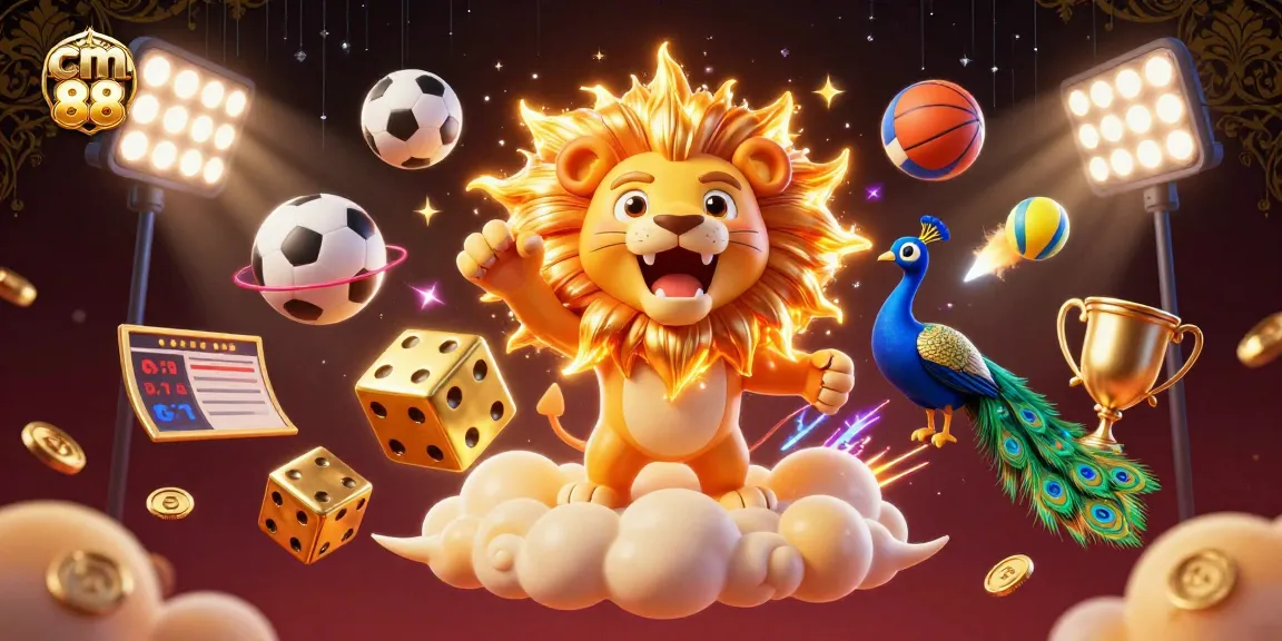 Experience the thrill of cm 88 sports betting with vibrant elements, including golden dice and sports balls.