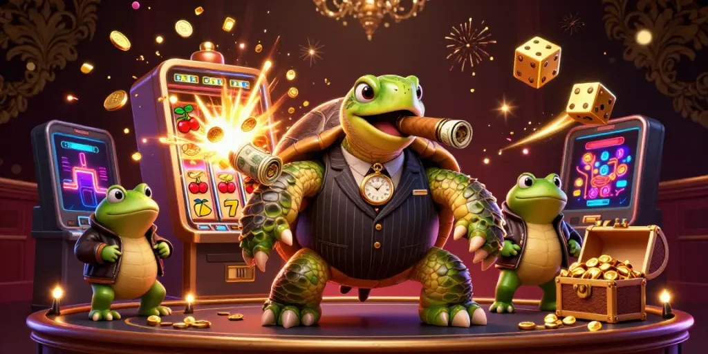 Socolivetv showcases a vibrant 3D scene with a turtle mobster and frog enforcers amidst jackpot action.