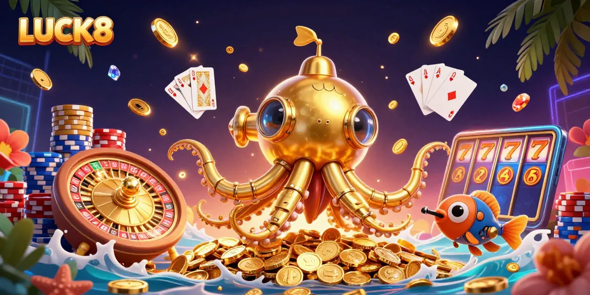 LUCK8 mang đến hoạt cảnh hấp dẫn với kraken vàng giữa biển tiền xu tuyệt đẹp.