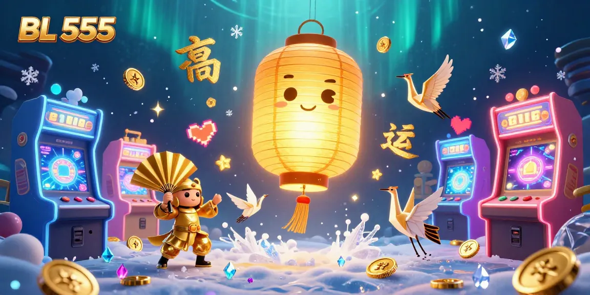 Experience the excitement of BL 555 with dynamic gaming elements and golden spirit characters.