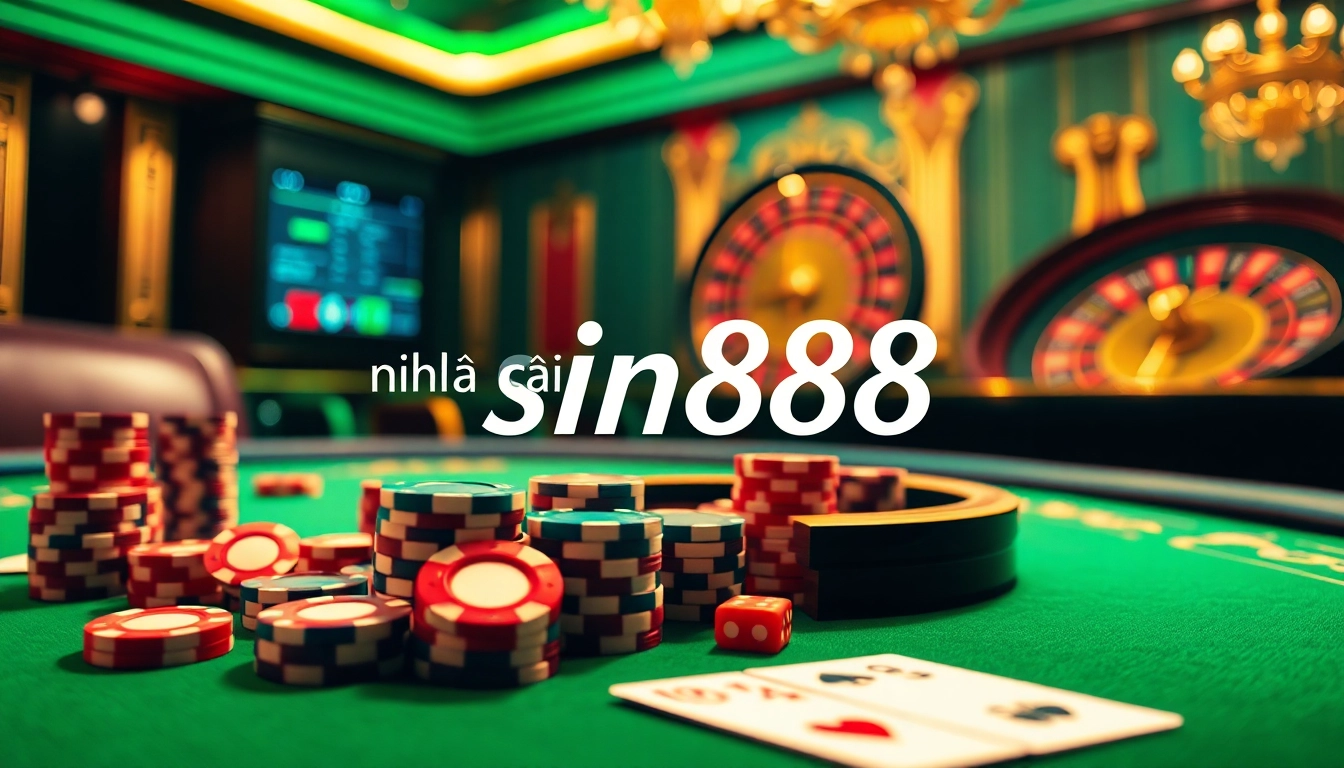 Engaging online gambling scene featuring nhà cái sin88, with poker chips and cards in action.