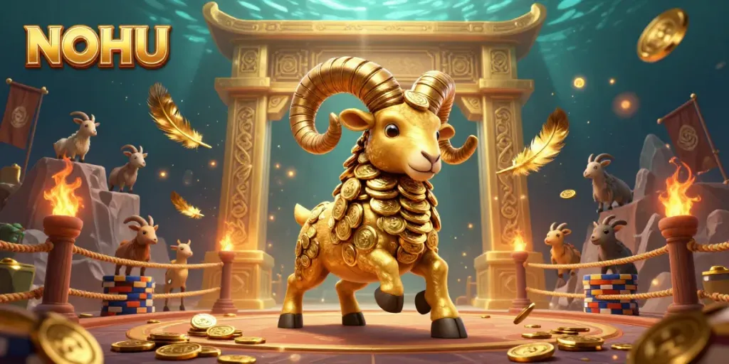 Experience NOHU's thrilling jackpot excitement with a dynamic 3D casino scene bursting with energy.