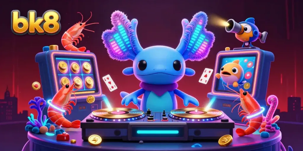 Experience winning thrills at bk8 with this vibrant underwater casino scene featuring a neon DJ and immersive game elements.