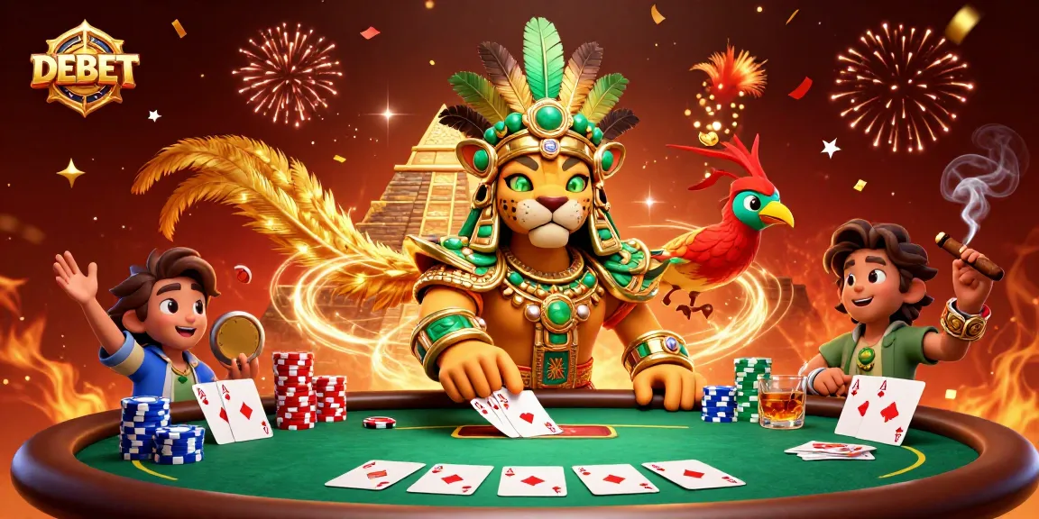 Engage in DEBET casino excitement with a stunning 3D illustration of vibrant gambling elements.