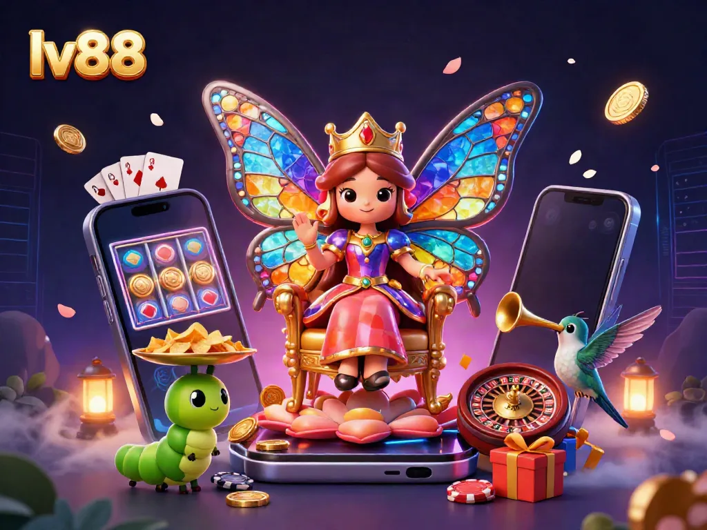 Experience winning moments at lv88 with vibrant casino elements in this colorful illustration.