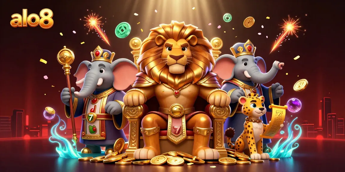 Experience excitement at alo8 with the lion king and joyful casino elements in a vibrant scene.